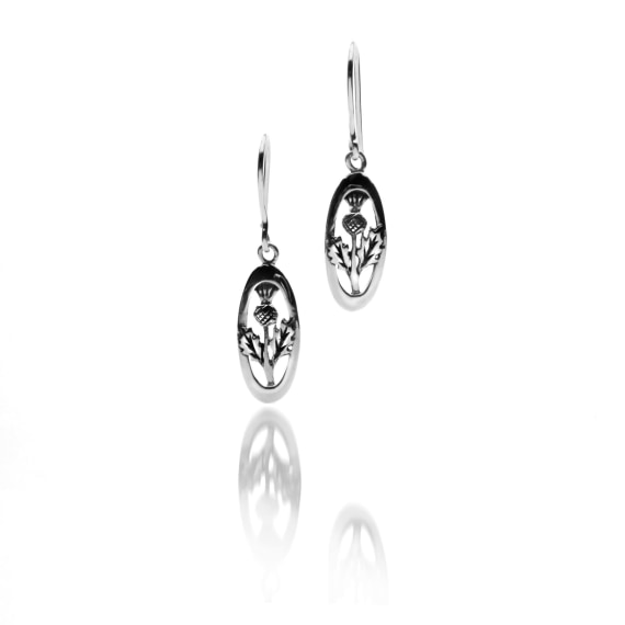 Oval Scottish Thistle Drop Earrings