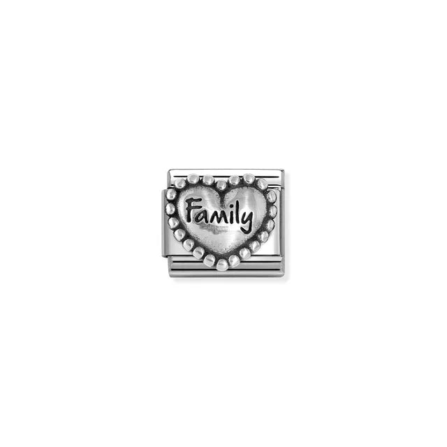 Family in Popcorn Heart Charm - Silver