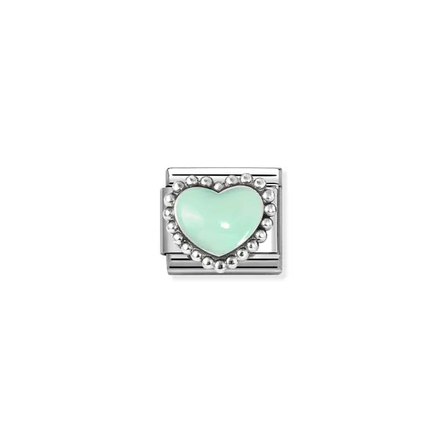 Pastel Green Popcorn Heart | Silver & Enamel