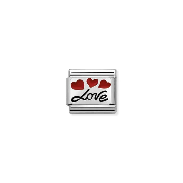 Love 3 Red Hearts Link | Silver & Enamel