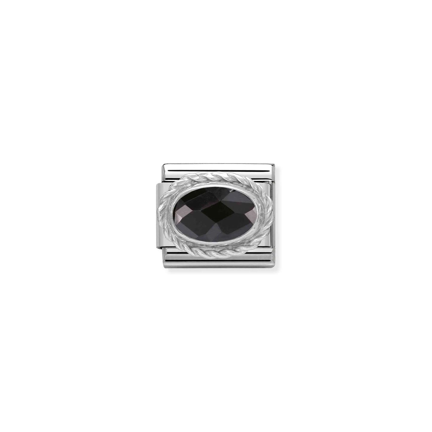 Black CZ Oval Charm - Silver-CZ
