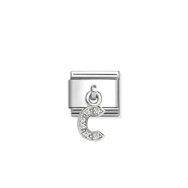 C Letter CZ Pendant Link | Silver
