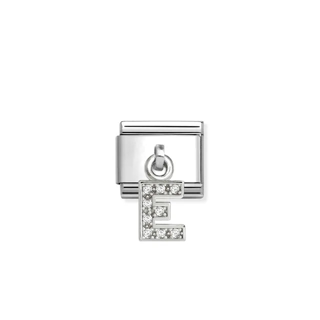 E Letter CZ Pendant Charm | Silver