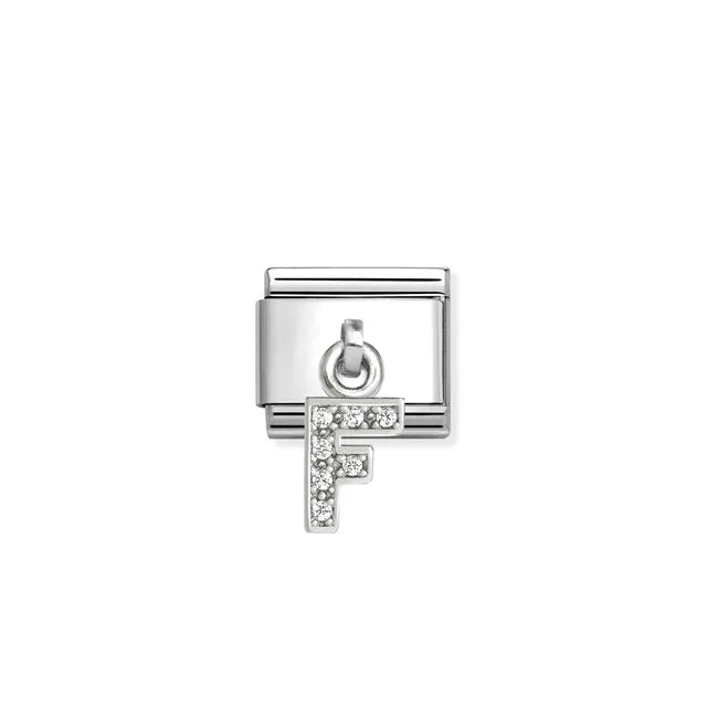 F Letter CZ Pendant Link | Silver