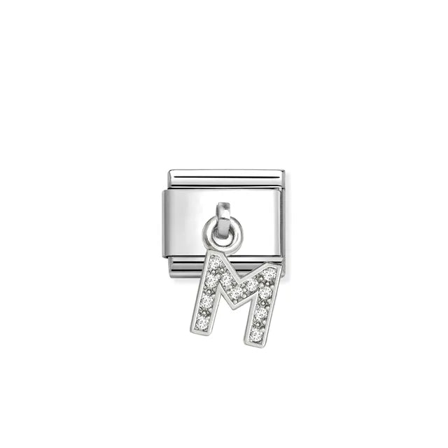 M Letter CZ Pendant Link | Silver