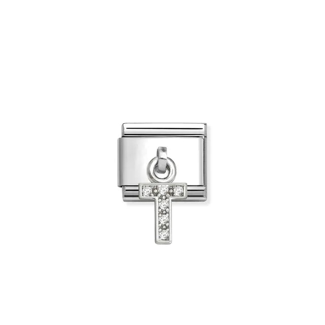 T Letter CZ Pendant Link | Silver