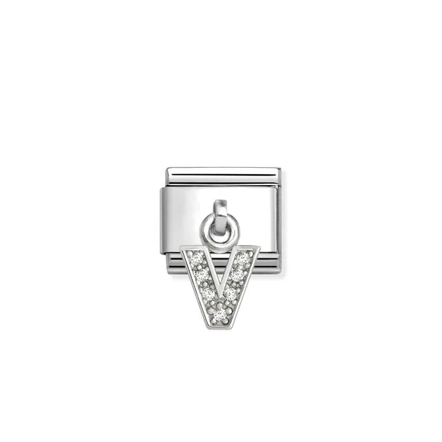 V Letter CZ Pendant Link | Silver