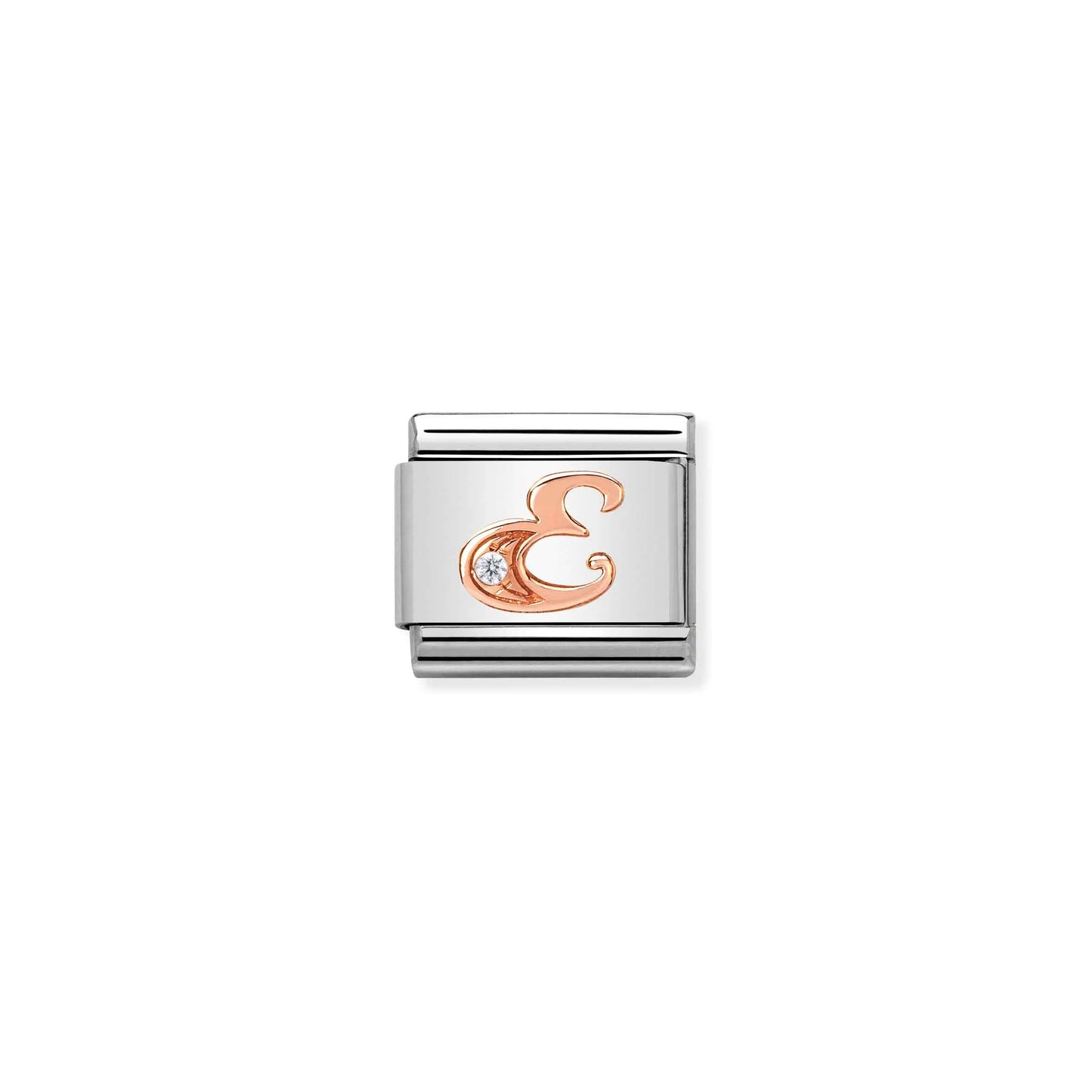 E Charm - 9K Rose Gold and CZ