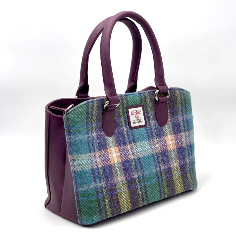 Harris Tweed Top Handle Bag | Green and Purple Plaid