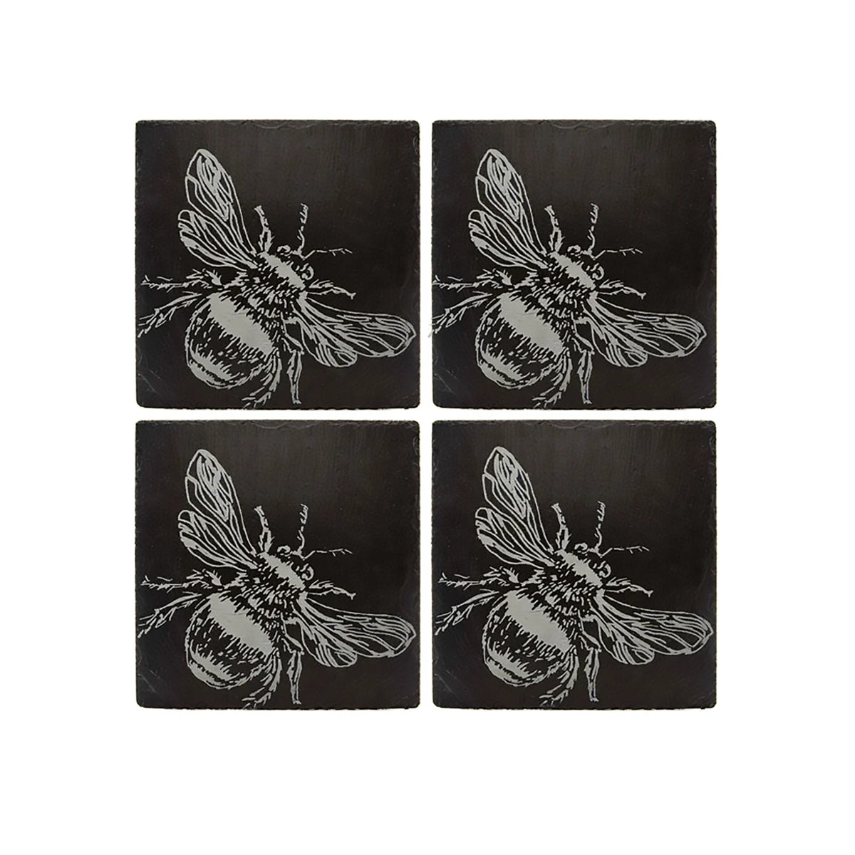 Set of 4 Slate Etched Coasters | Bee