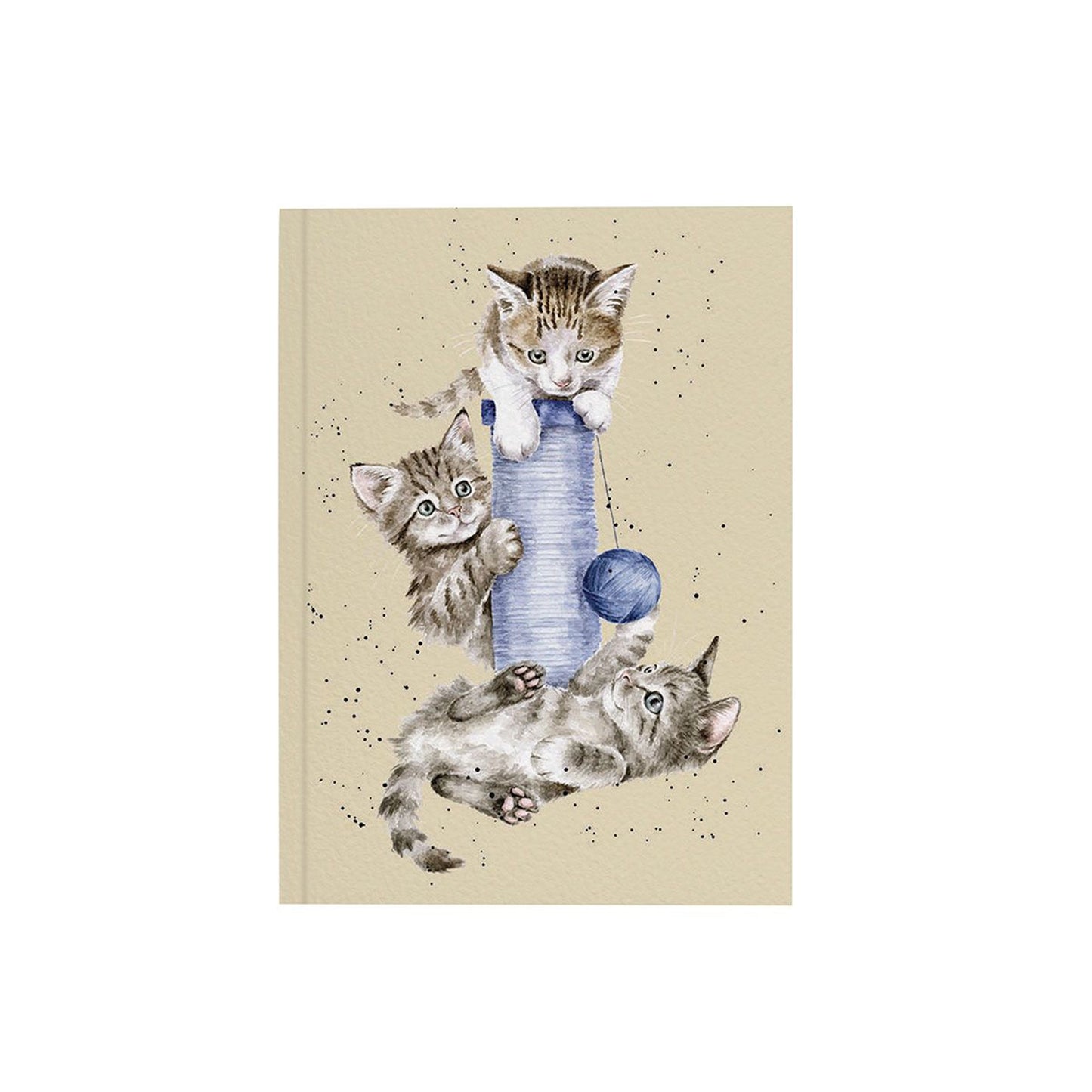 A6 paper notebook with illustration of three kittens on a scratch post