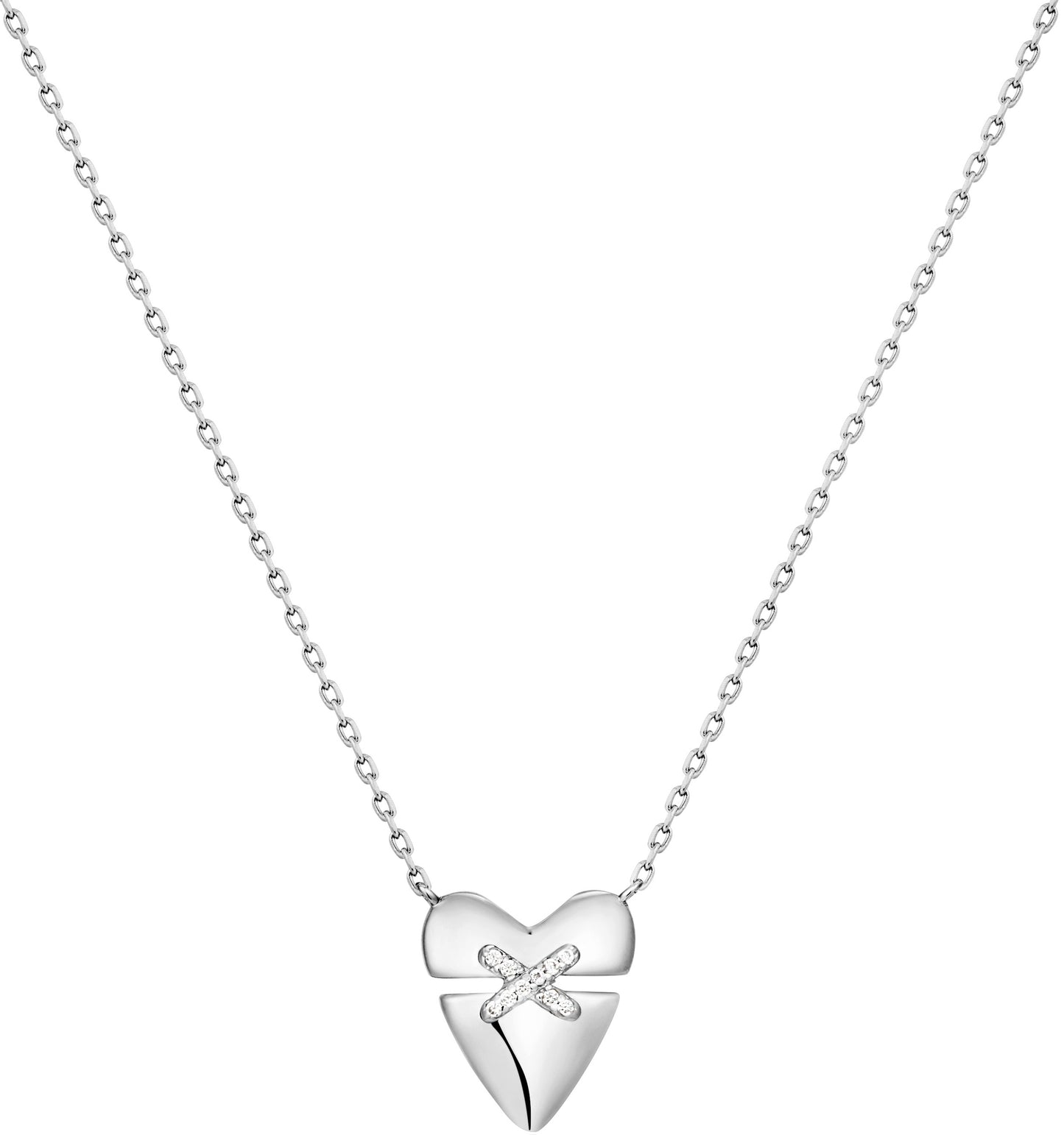 Silver Heart Kiss Pavé CZ Necklace