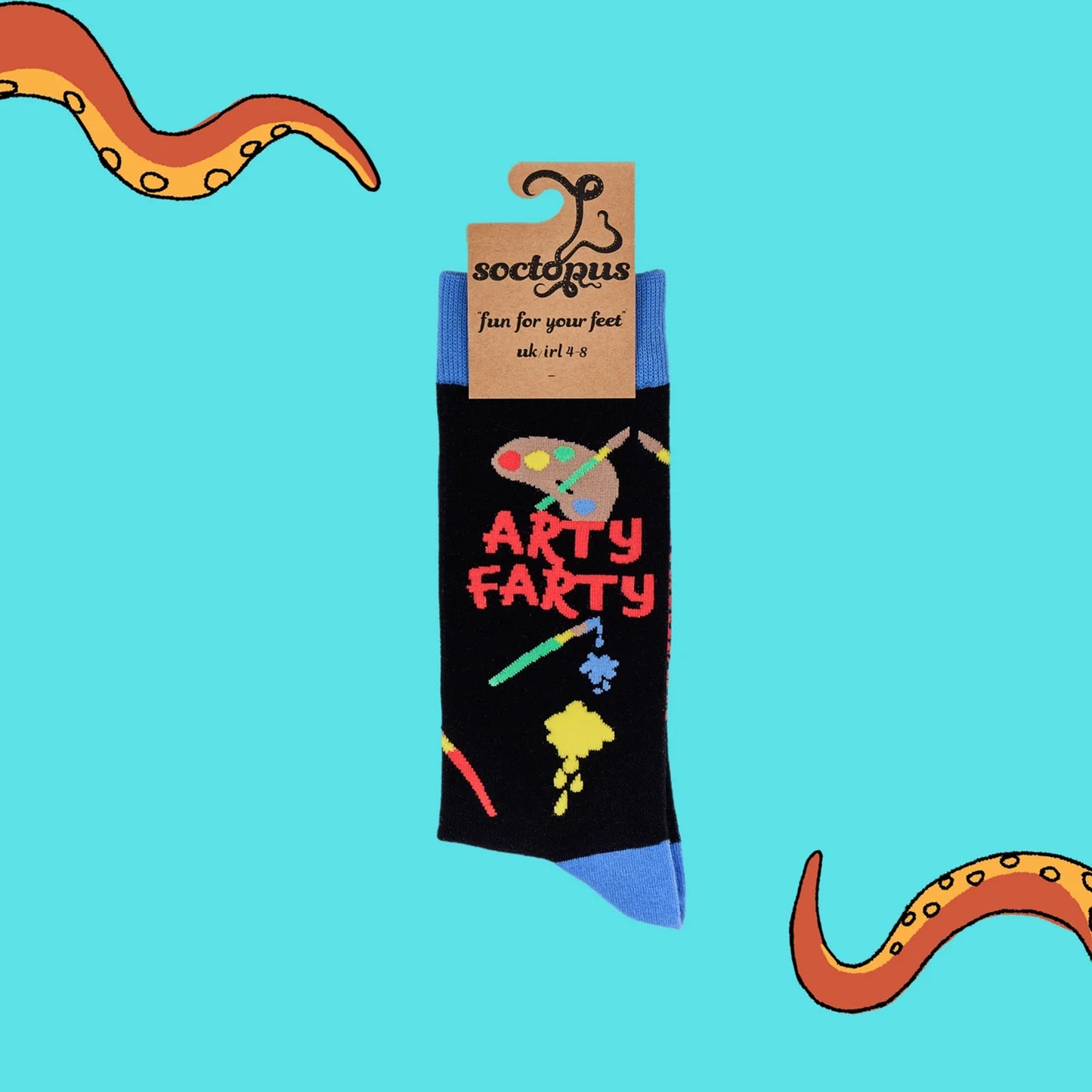 Pair of navy socks with art paint and palette design