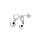A silver pair of stud earrings featuring dangling silver teardrops and a ring of circles design