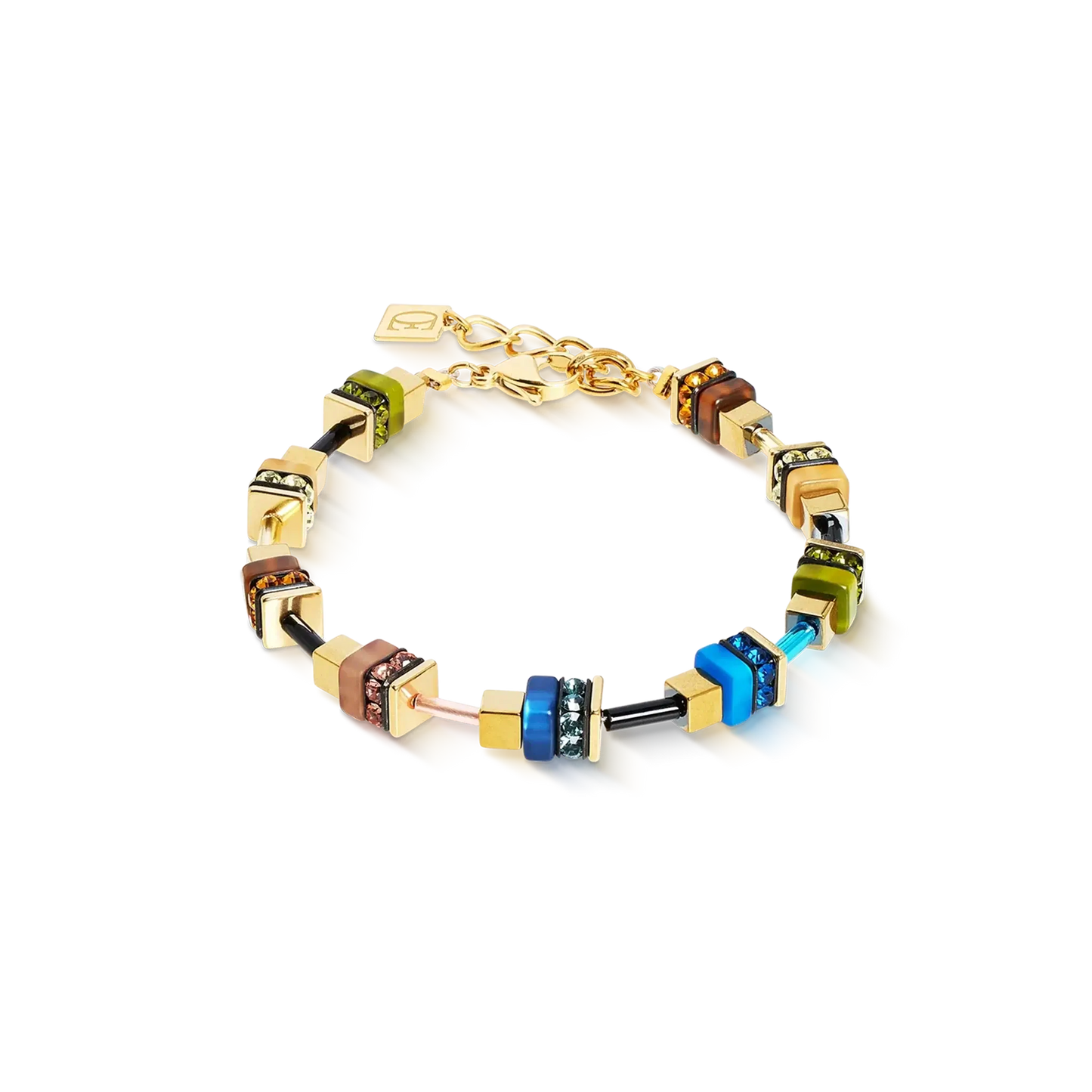Autumn colour polaris cube bracelet with yellow gold stainless steel