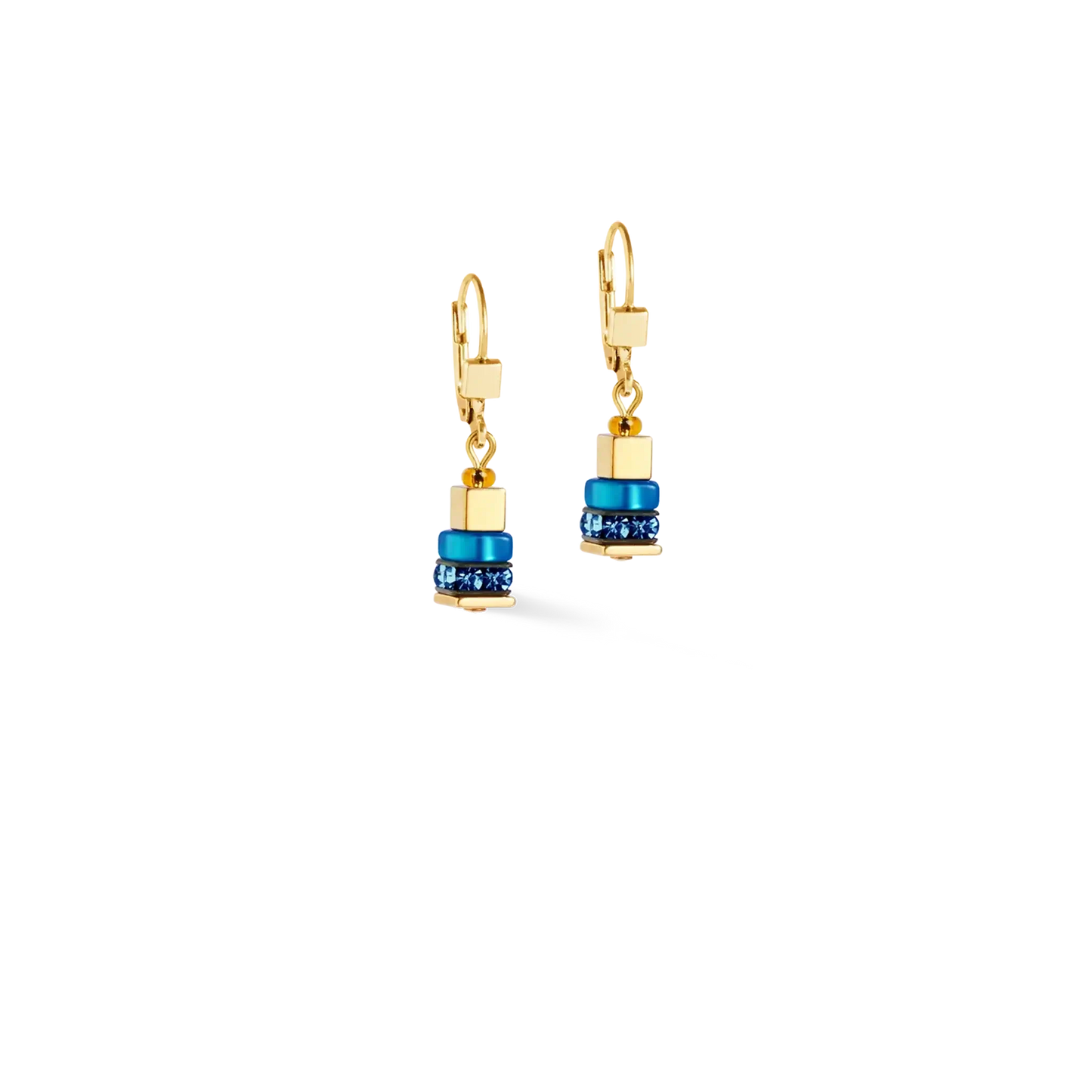 Autumn colour polaris cube drop earrings with yellow gold stainless steel