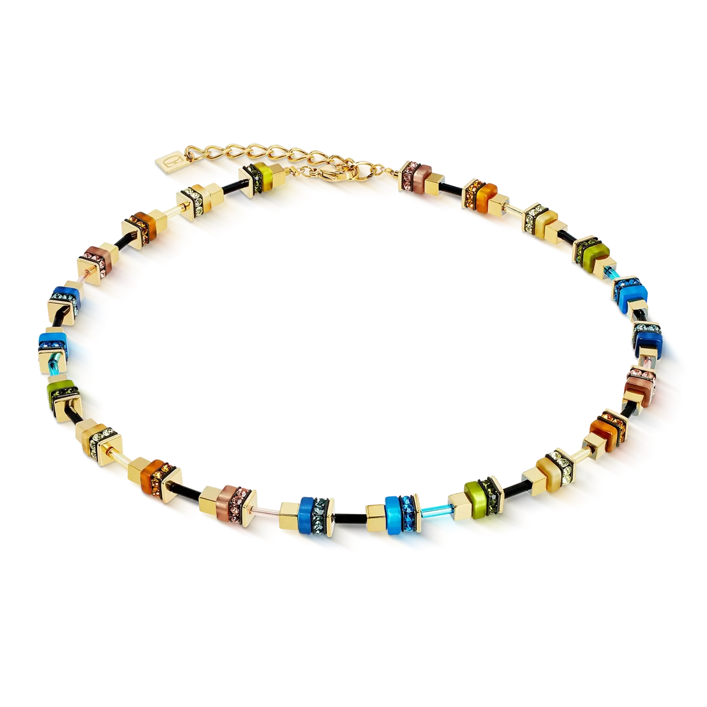 Autumn colour polaris cube necklace with yellow gold stainless steel