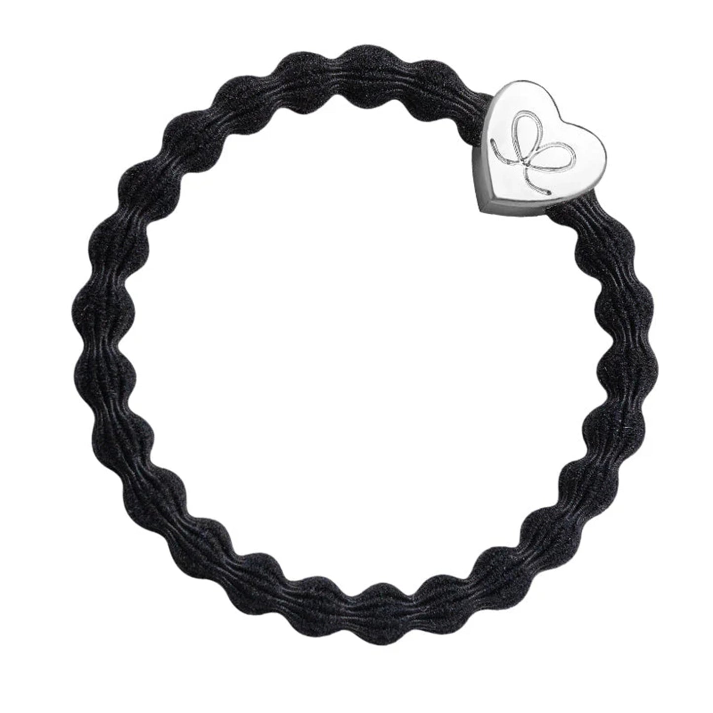 Black coloured bubble shaped hair tie with silver heart charm