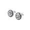 Silver coin shaped earrings with tiny flower design and oxidisation with stud butterfly fitting 