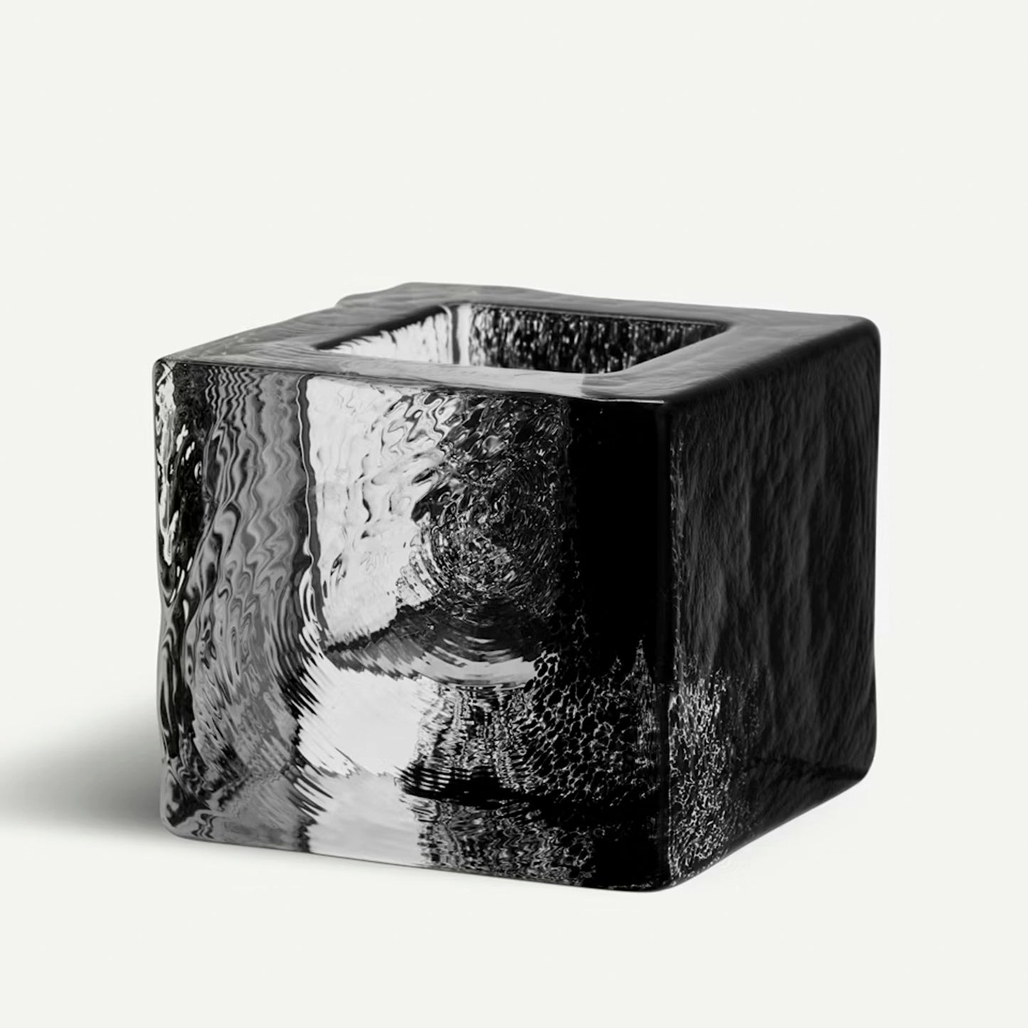 Brick shaped black glass tealight holder