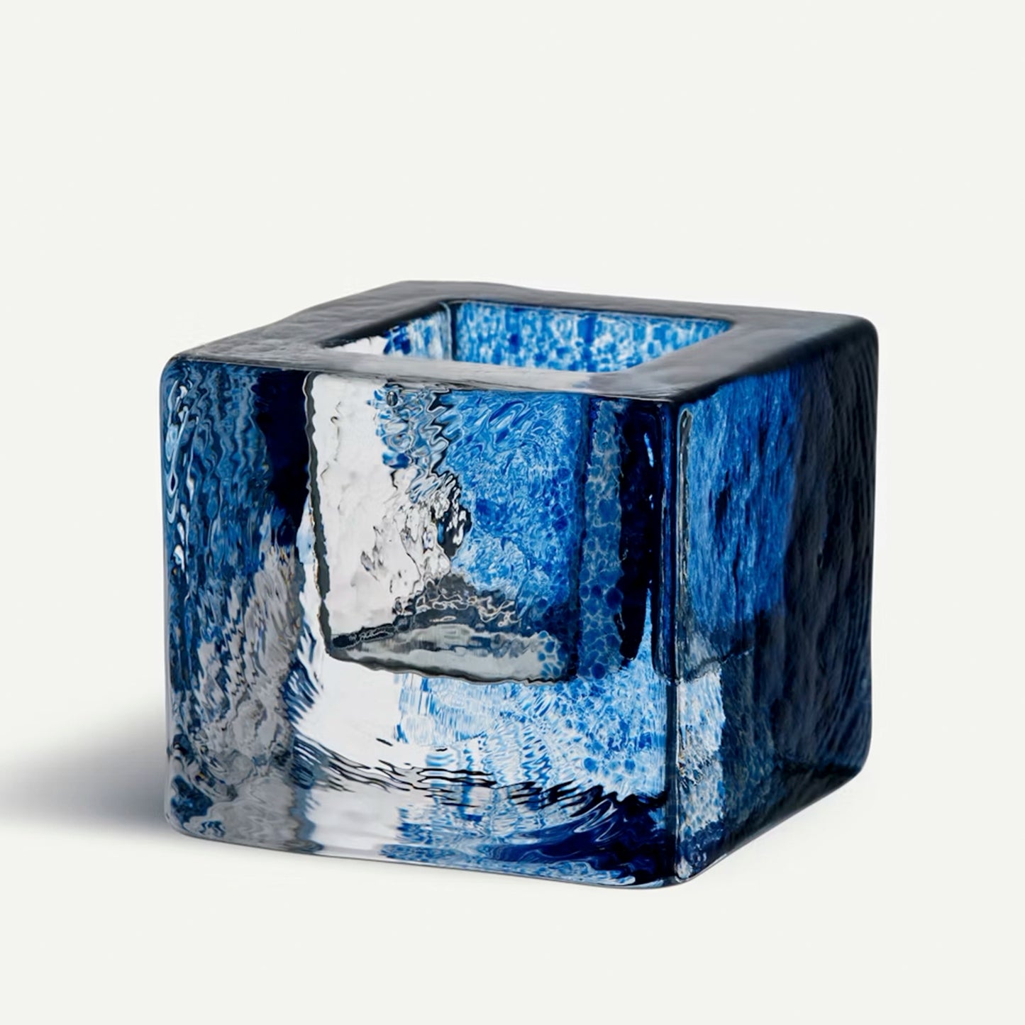 Brick shaped blue glass tealight holder