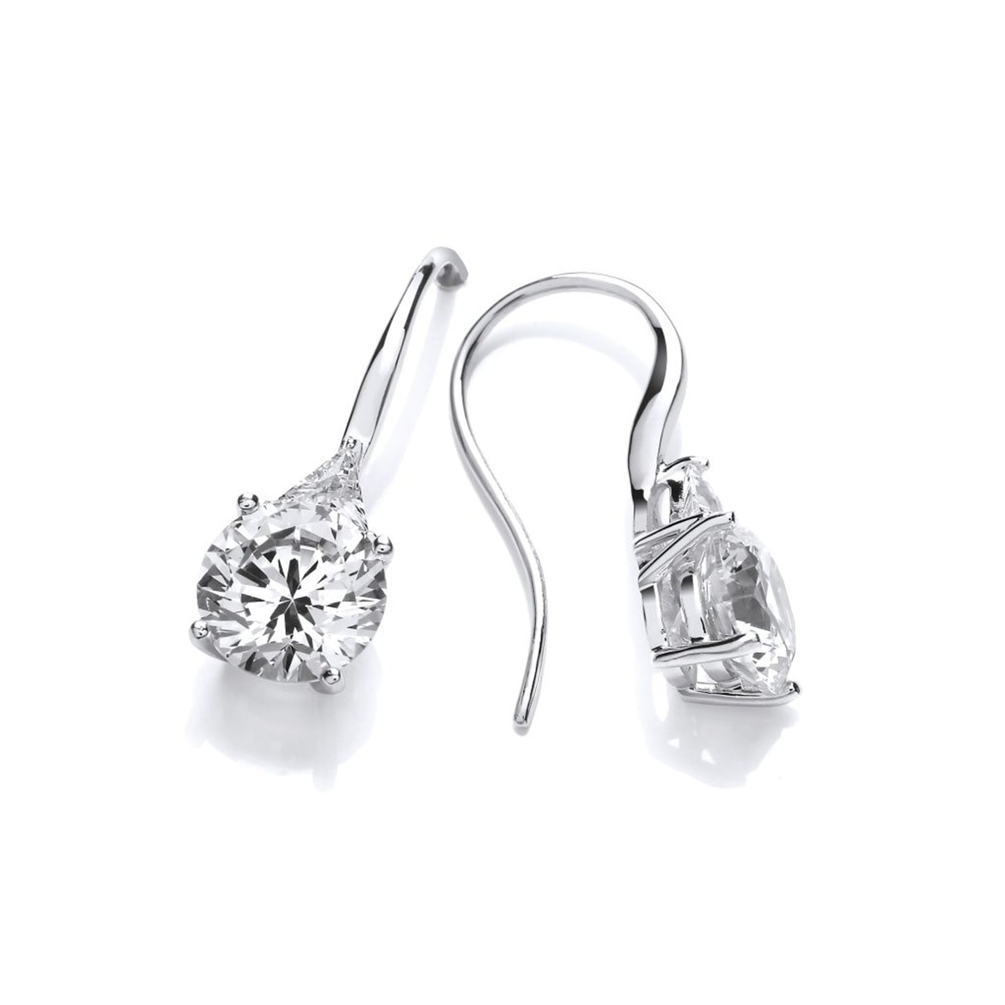 A silver pair of hook earrings with CZ solitaire