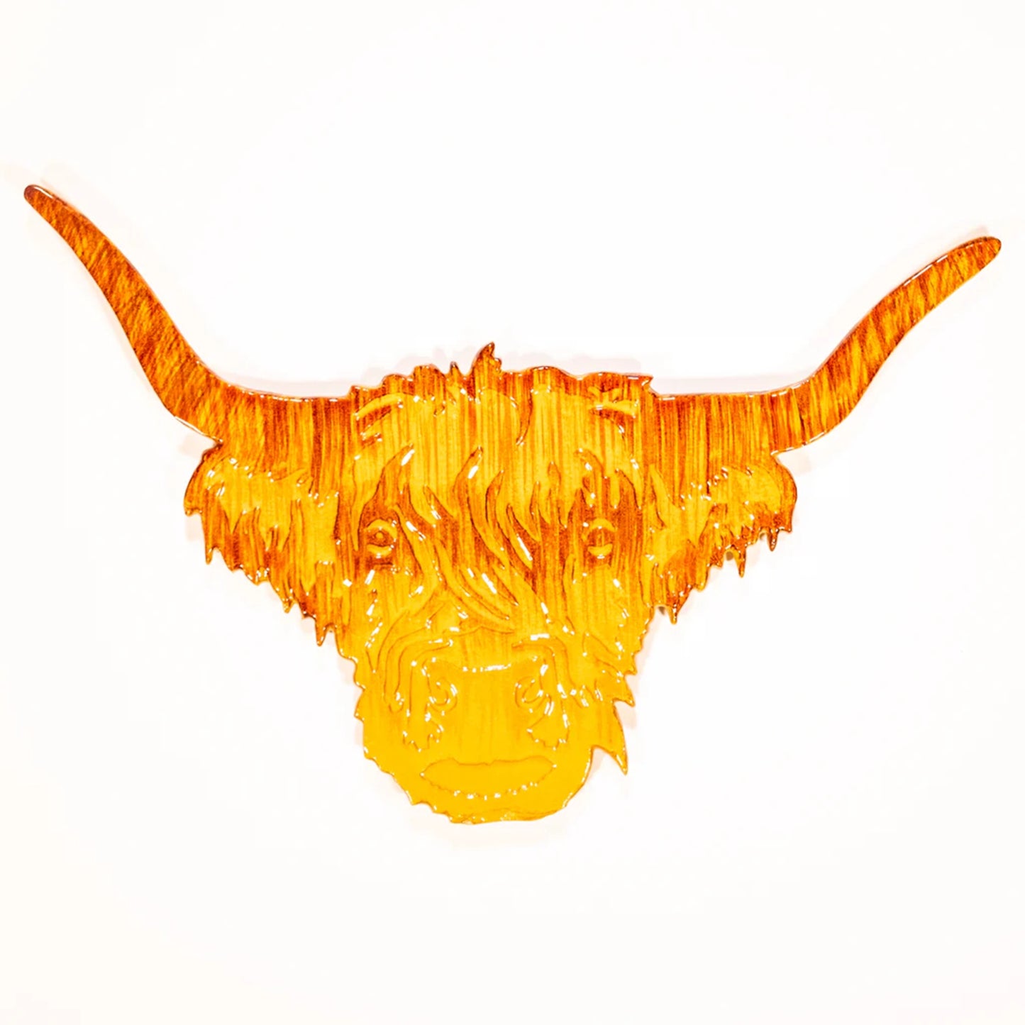 Gold wood look cut out Highland cow wall and garden ornament