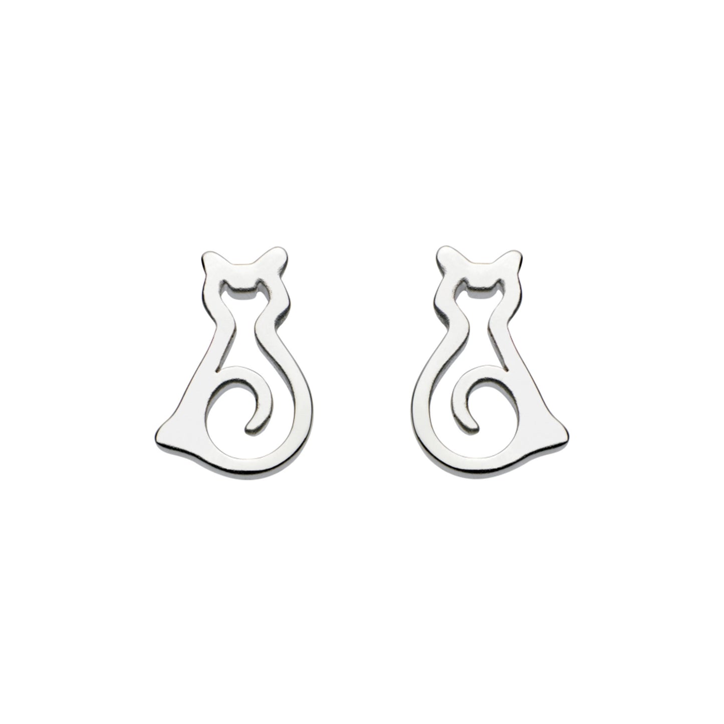 A pair of simple silver sitting cat stud earrings