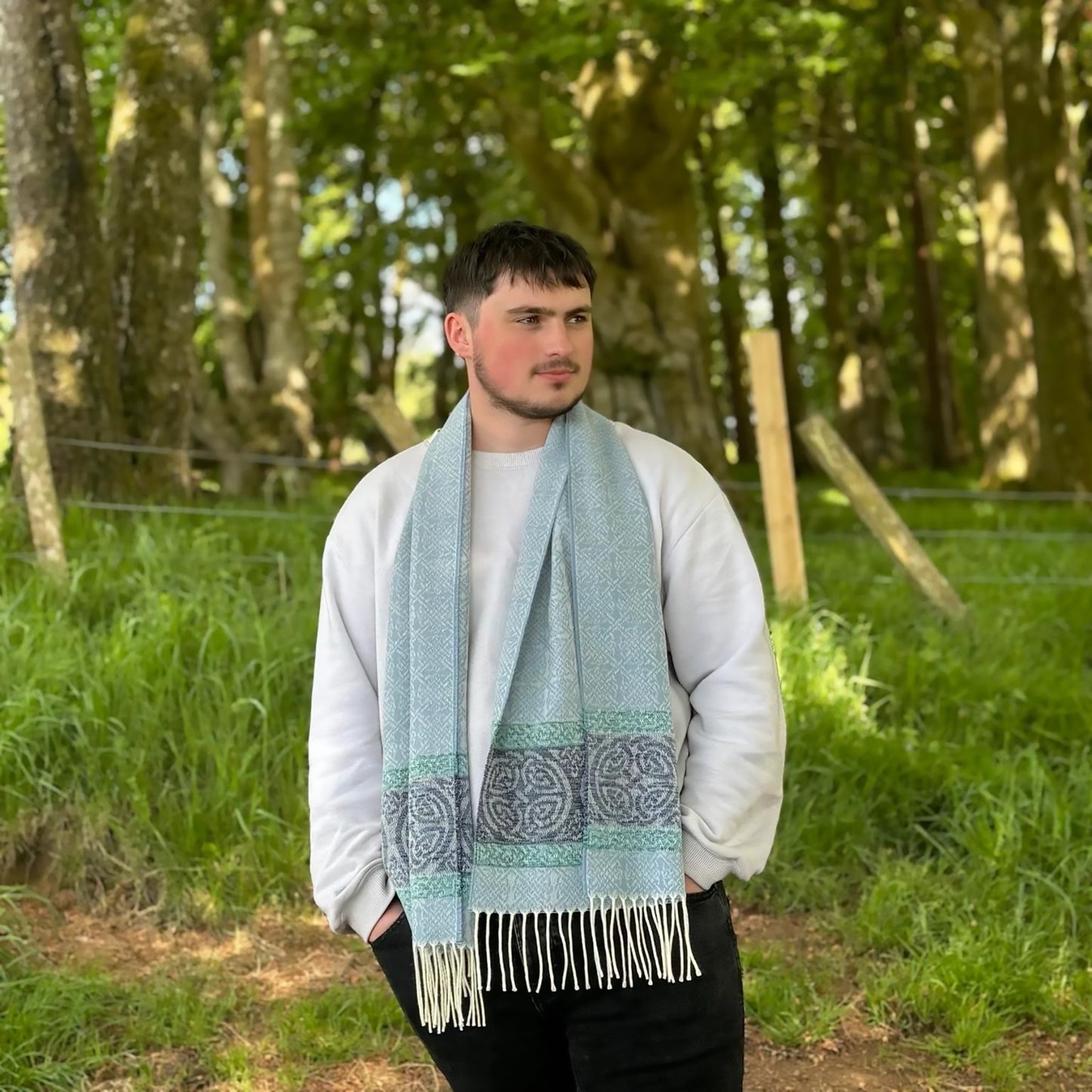 Celtic Border Scarf | Alaska Blue