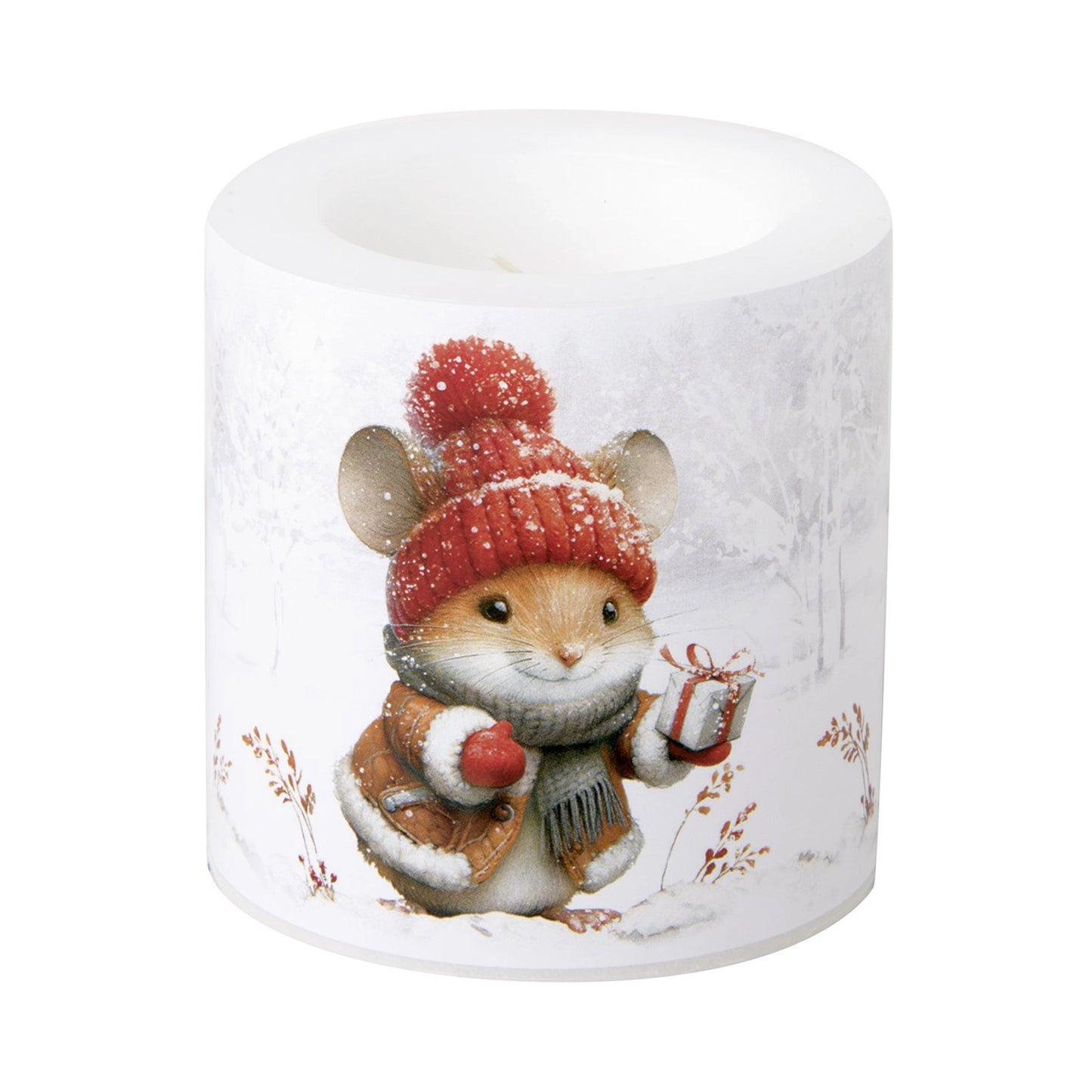 Lantern well pillar candle with Christmas mouse design
