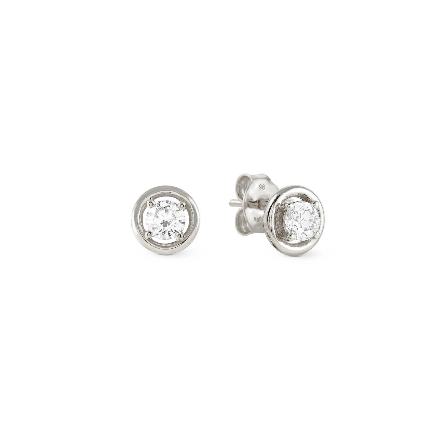 Silver stud earrings with circles and CZ stones