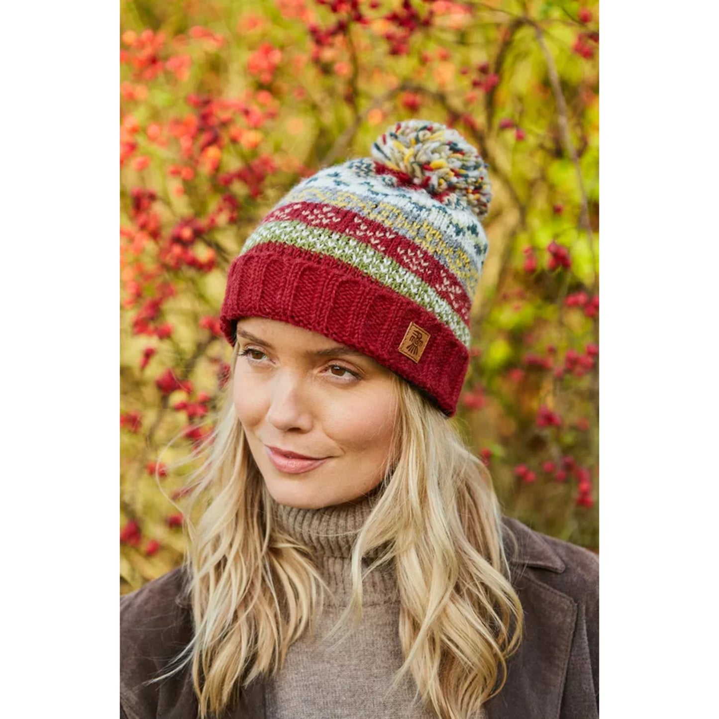Classic Fairisle Roll Back Bobble Beanie | Rust