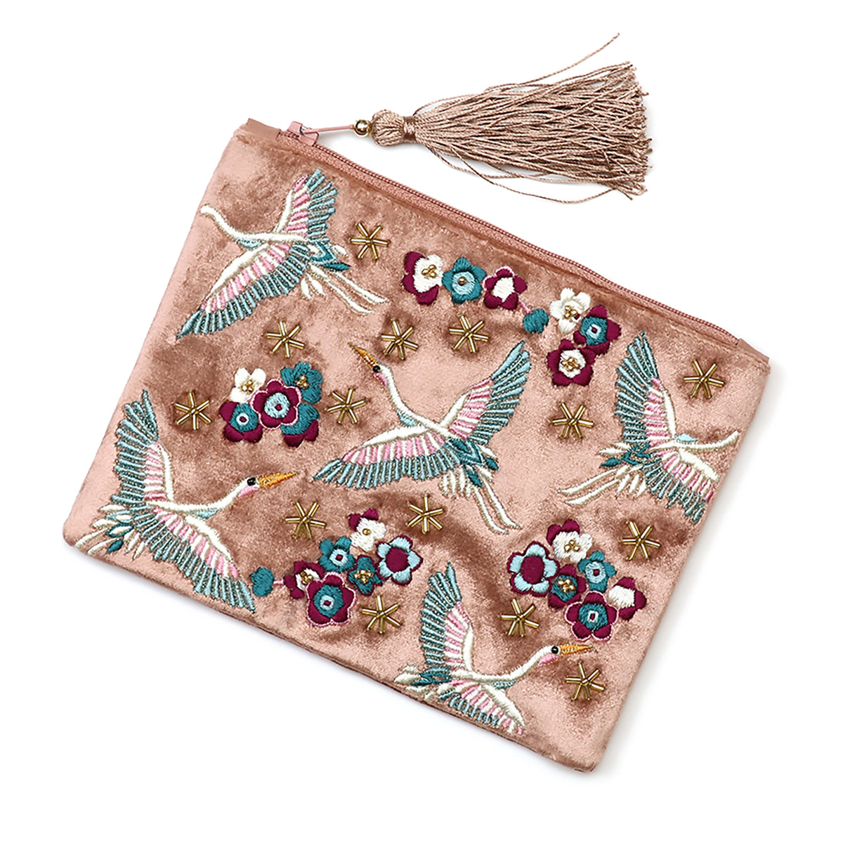 Embroidered Zip Pouch | Cranes