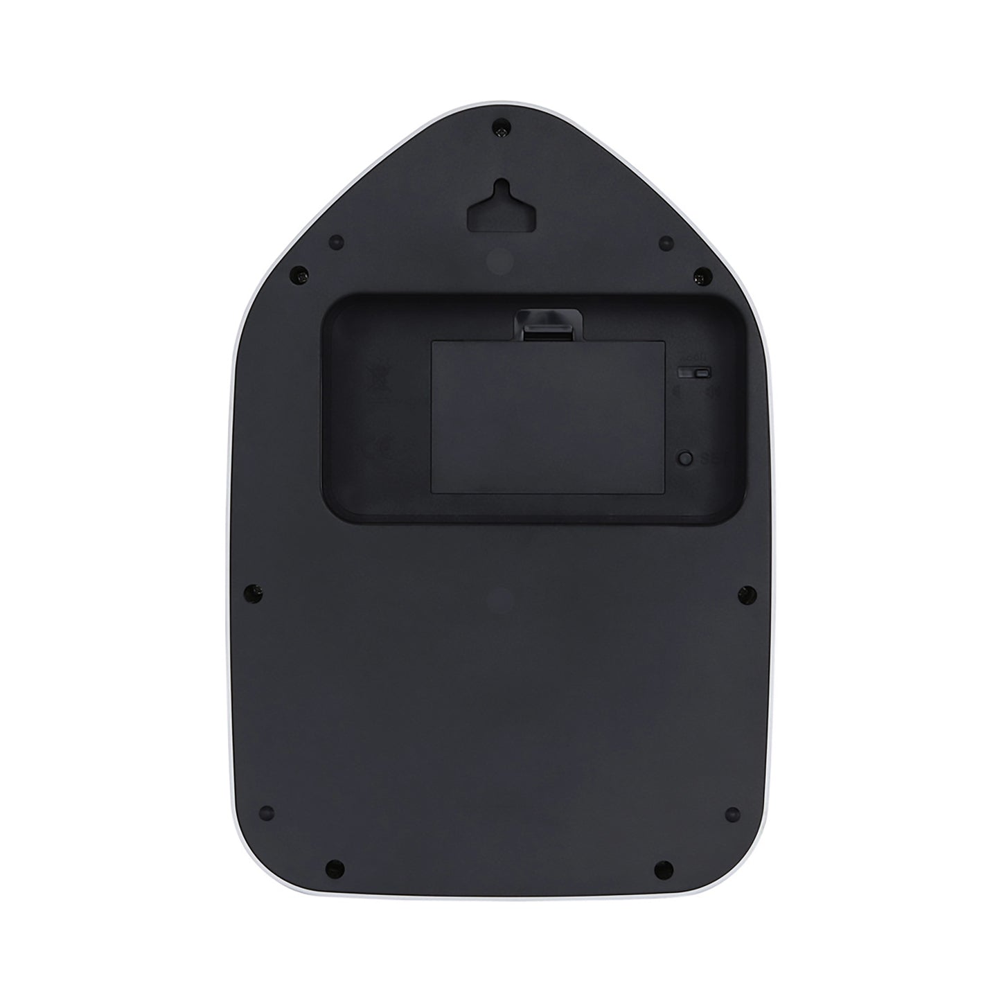 Back battery compartment of black wall clock