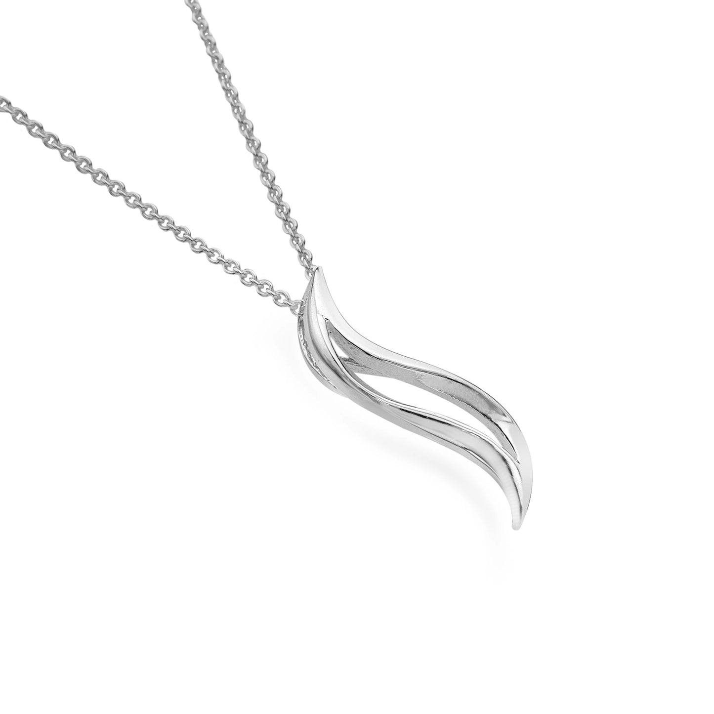 A simple silver pendant with a double wave shape