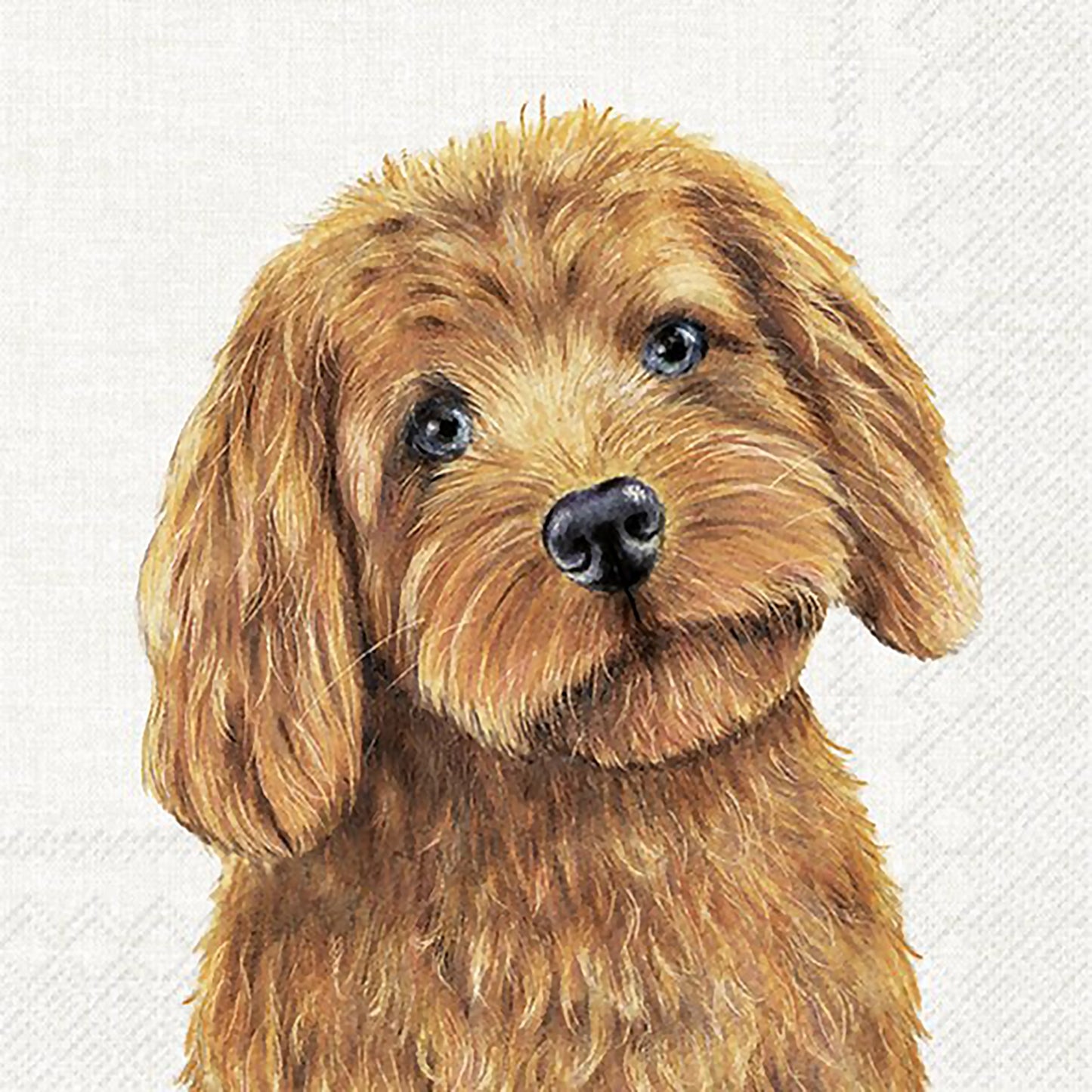Paper napkins with a brown farm dog design