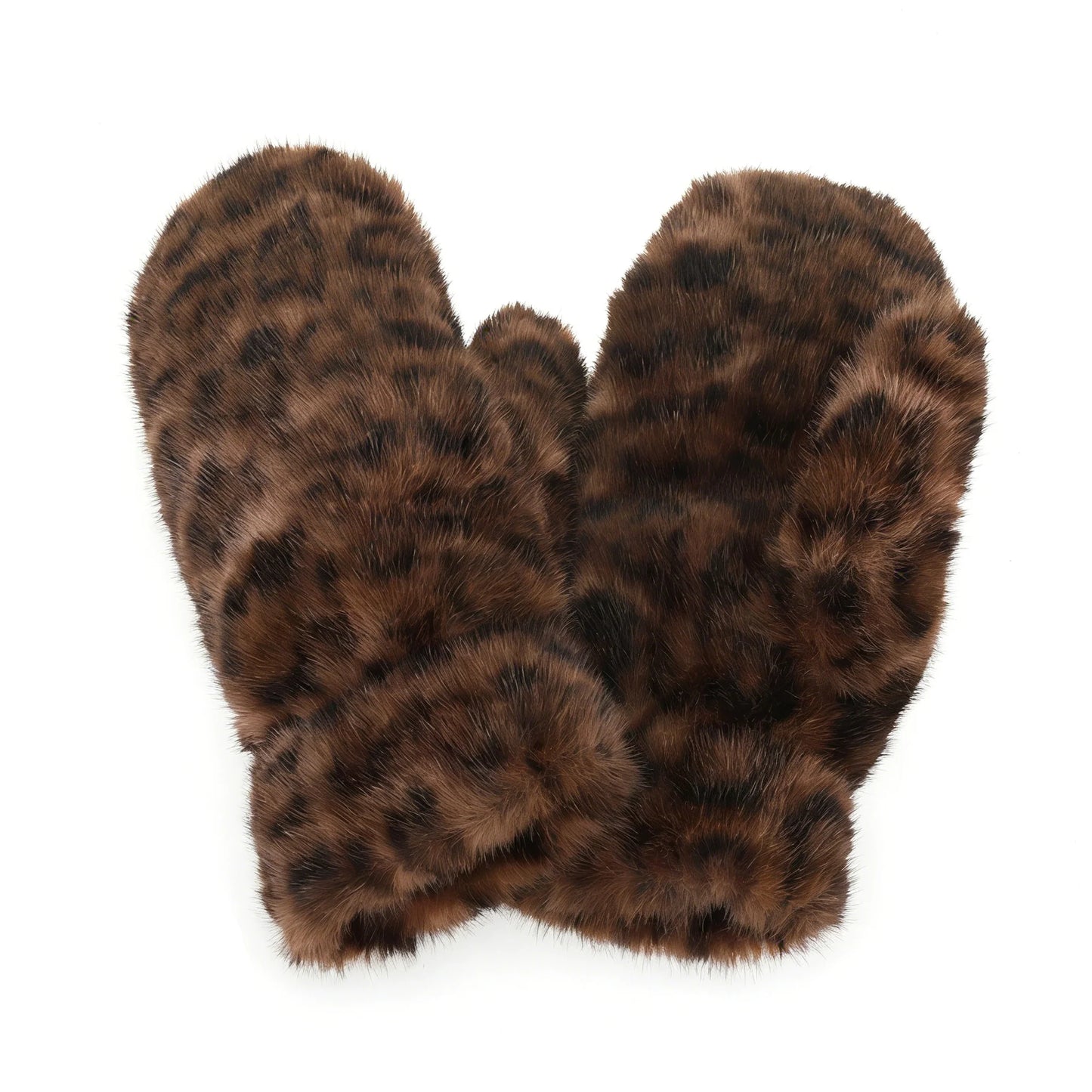 Faux Fur Mittens | Brown Leopard Print