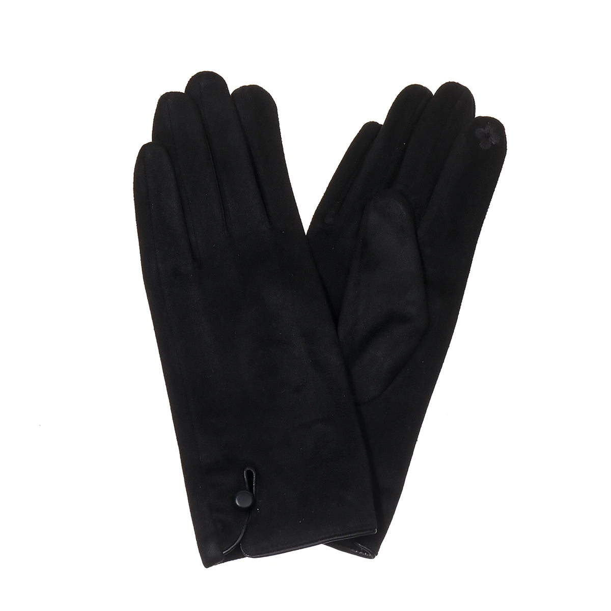 Faux Suede Button Gloves | Ebony