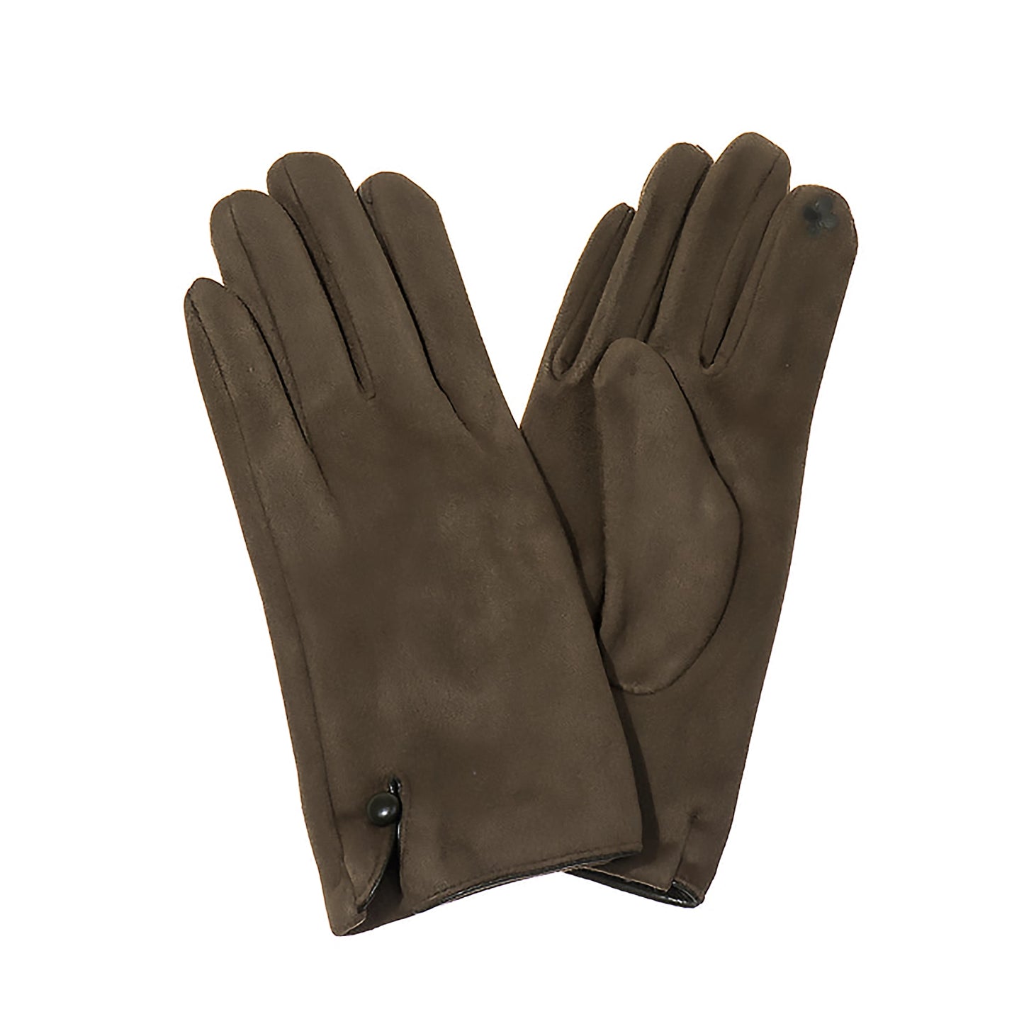 Faux Suede Button Gloves | Olive