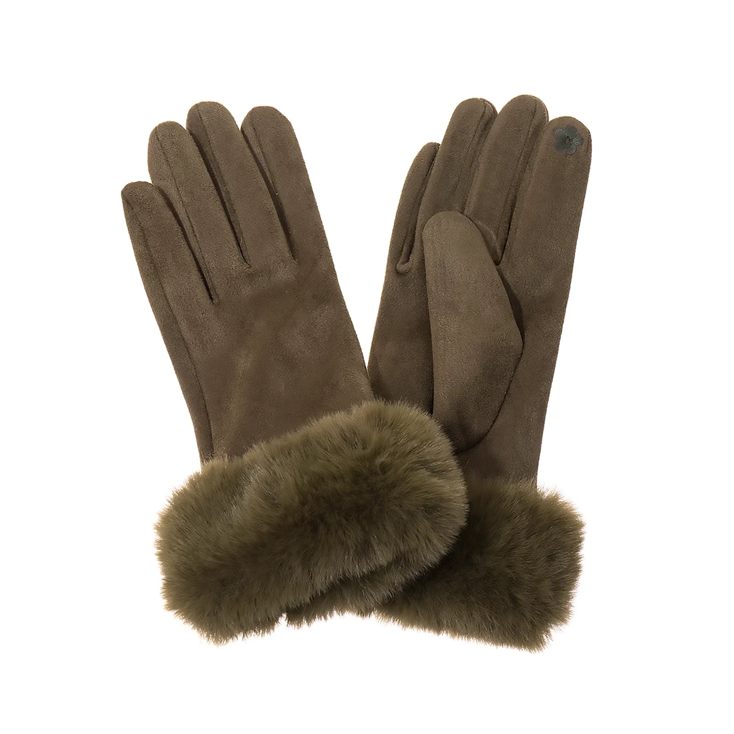 Faux Suede & Fur Gloves | Olive
