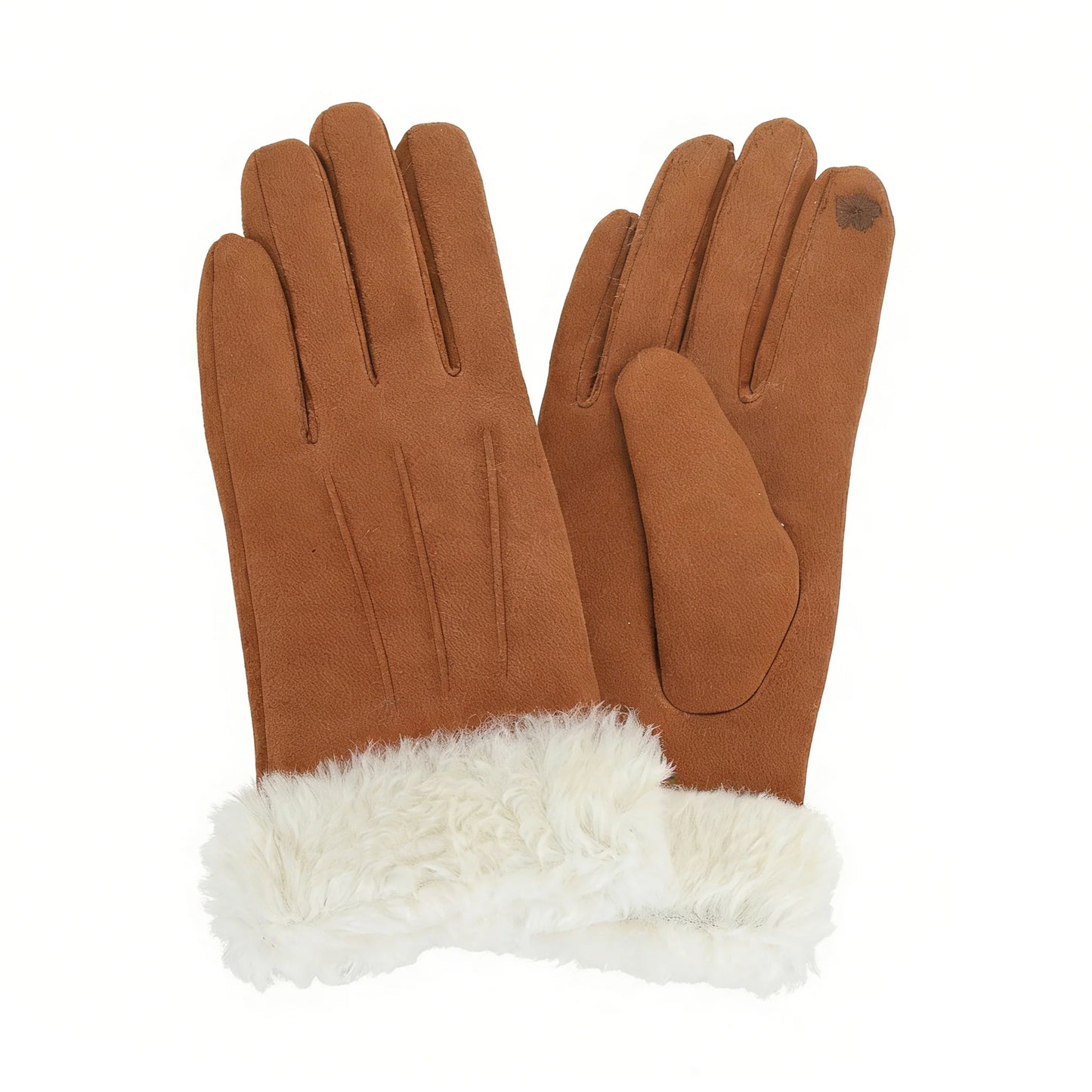 Thick Faux Suede & Fur Gloves | Tan