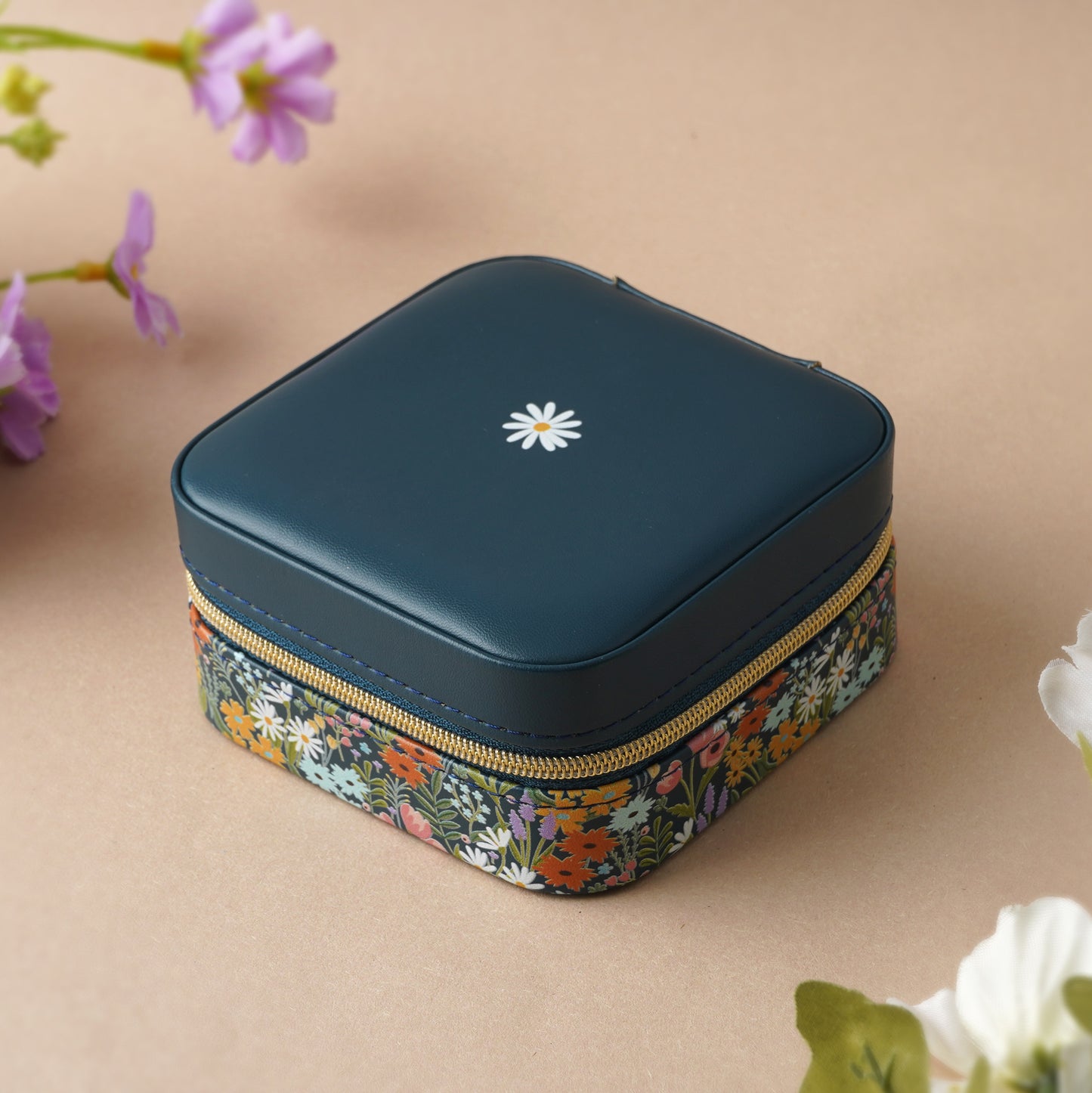 Floral patterned travel jewellery box
