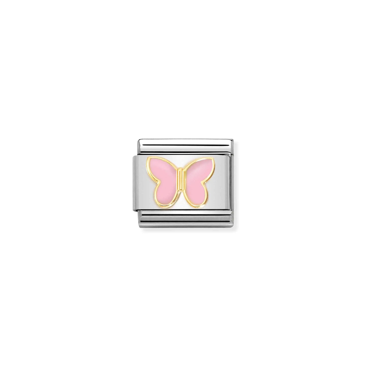Nomination charm link featuring a gold butterfly with light pink enamel wings