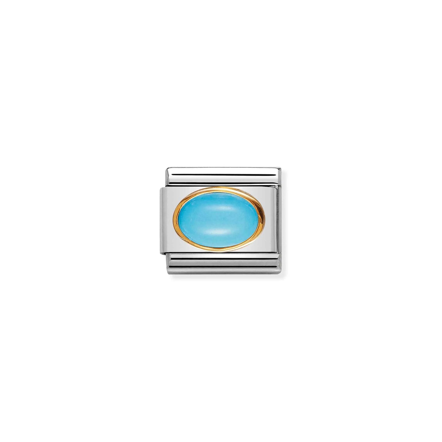 Nomination charm link featuring an oval turquoise stone with gold surround