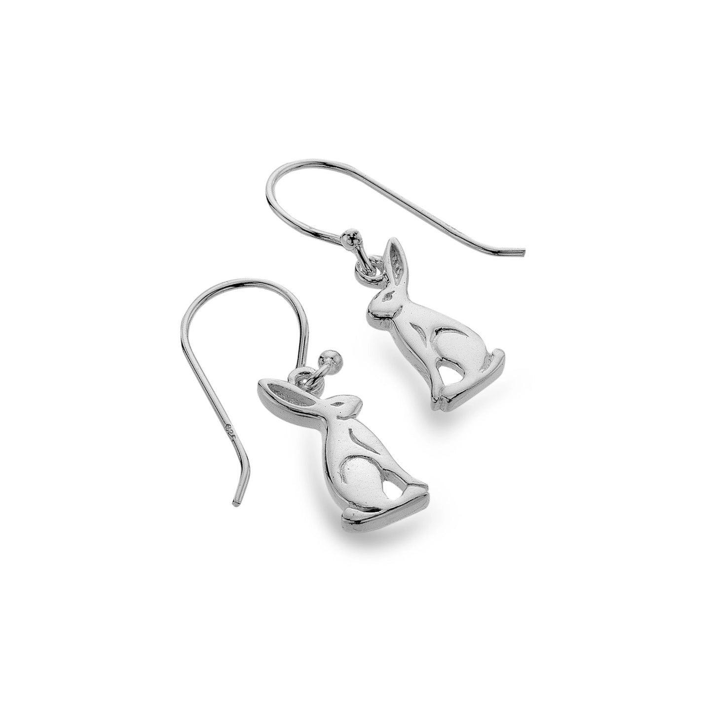 Silver drop earrings featuring little sitting hares