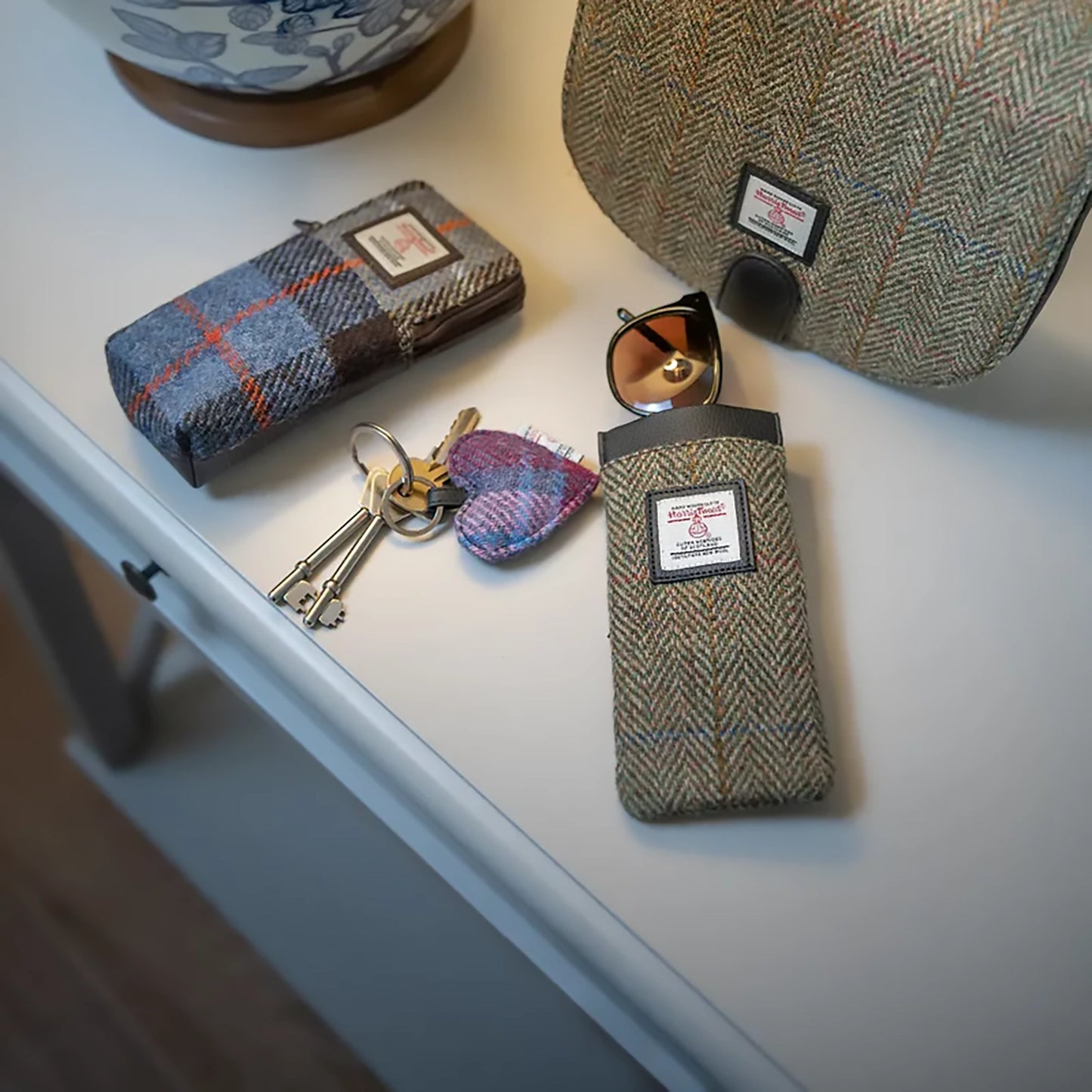 Harris Tweed Heart Keyring | Pastel Pink Check