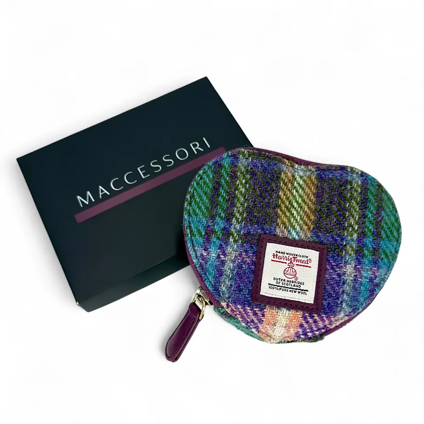 Harris Tweed Heart Purse | Green & Purple Plaid