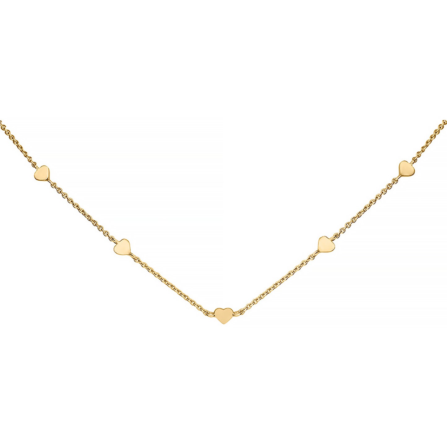 A gold chain necklace with heart charms