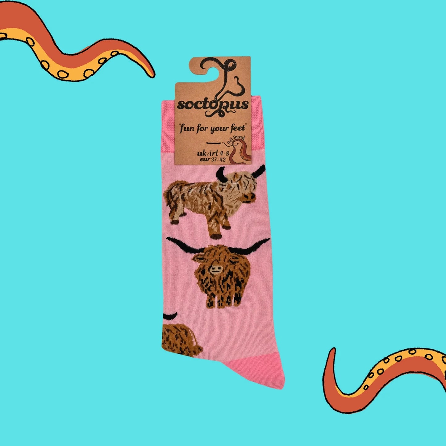 Pink Highland Cow designs socks