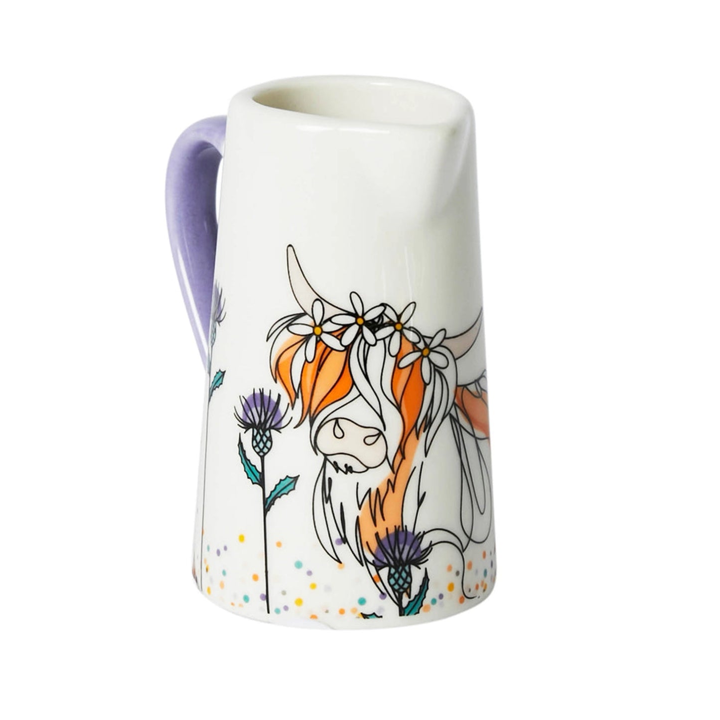 A jug with Highland cow and thistle wrap around print and matching interior detail